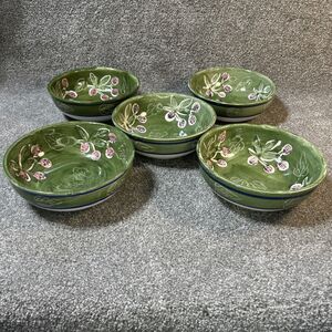 Pottery Barn Salad / Cereal Bowls - Set of 5  Sage Green 7 Inch Mexico